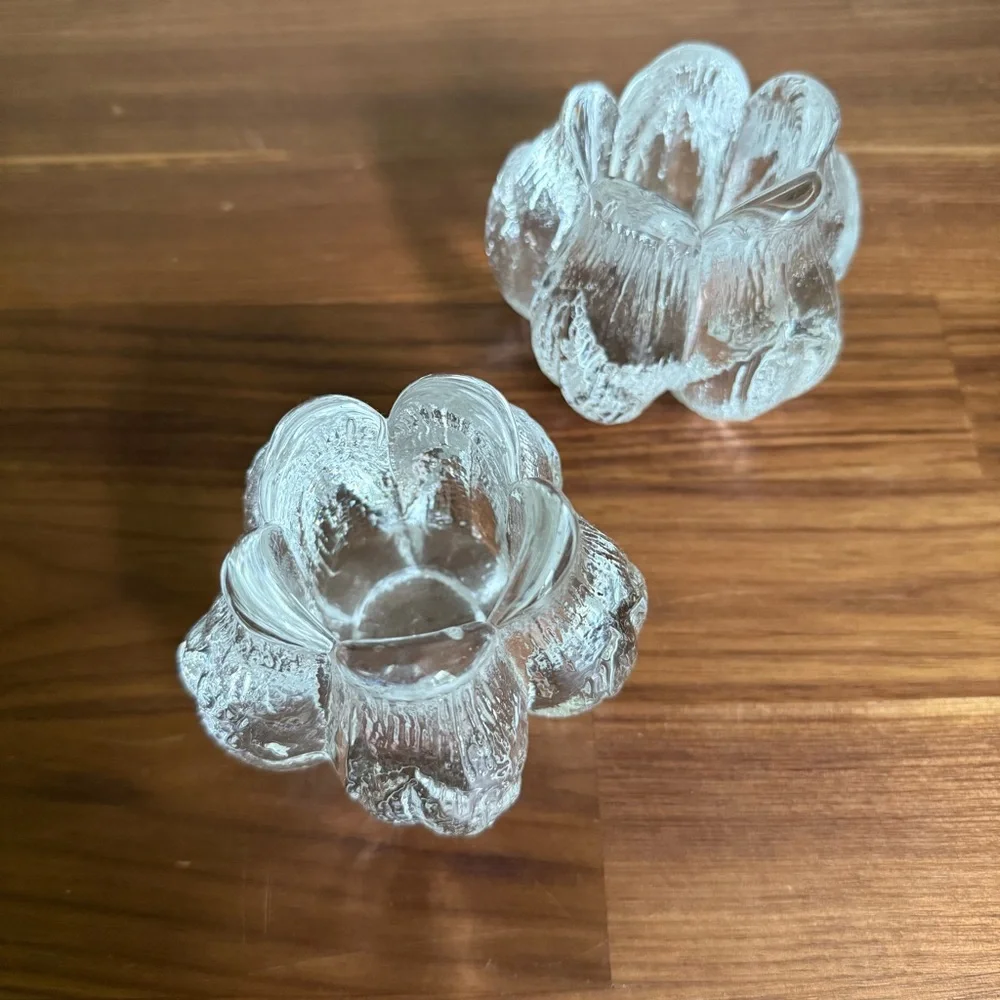 Kosta Boda Pair of Rosebud Crystal Taper Candle Holders